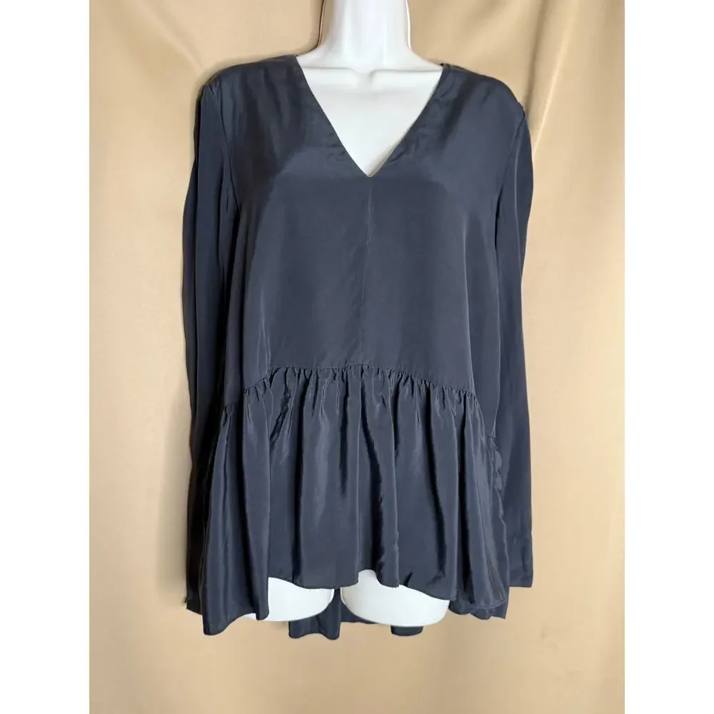 Tibi Black Silk Peplum Top 6